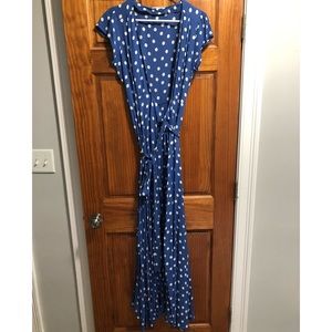 Long Blue Dress with White Polka Dots